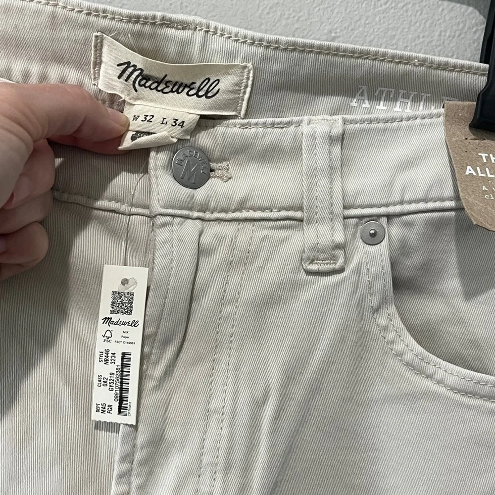 Madewell Athletic All Day Slim Pant Mens 32x34 Form Grey Beige Twill Chino NR446